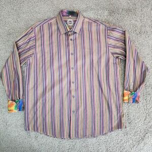 Visconti Uomo Shirt Mens XL Multicolor Striped‎ Houndstooth Button Up Tye Dye